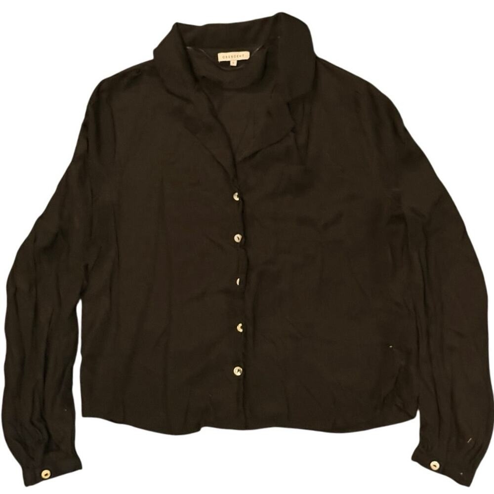Long Sleeve Black Button Down Crescent Shirt Adult Small